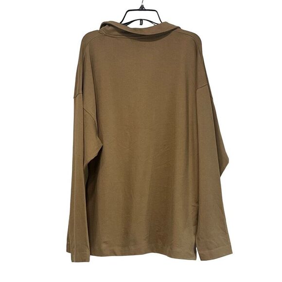 TOPSHOP Women’s Oversize Long Sleeve Cotton Polo in Taupe, Sz. 12 - Picture 4 of 10